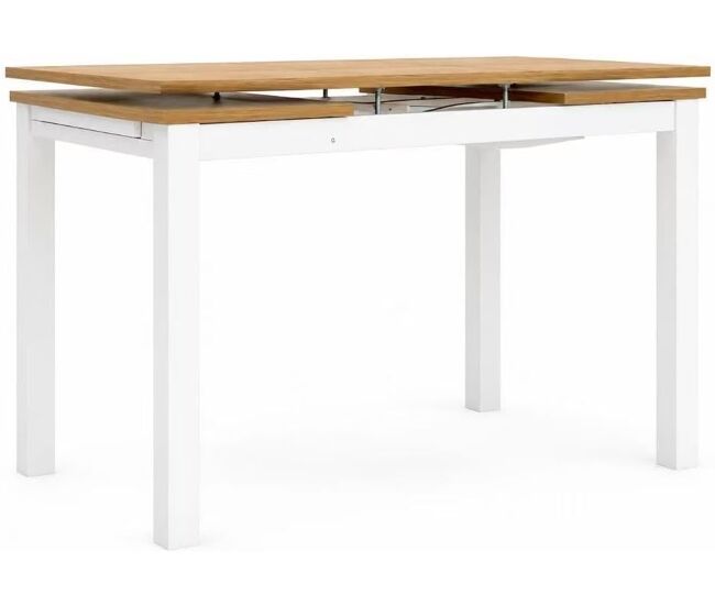 Dupi mesa cocina extensible agora | extesión lateral de 20cm para cada ala | 100/140x60x76 cm | tablero mdf 18 mm | patas cuadradas | blanco/taupe