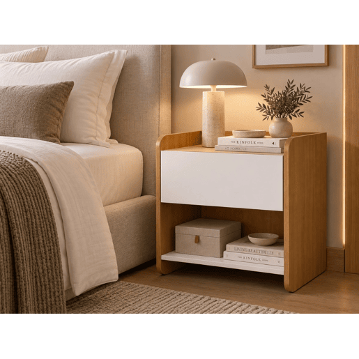 Mesa de Cabeceira Macy (Carvalho Claro, Branco) Mesa de Cabeceira Macy (Carvalho Claro, Branco)