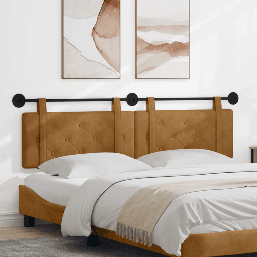 Cabeceira de cama suspensa Castanho Veludo Cabeceira de cama suspensa Castanho Veludo