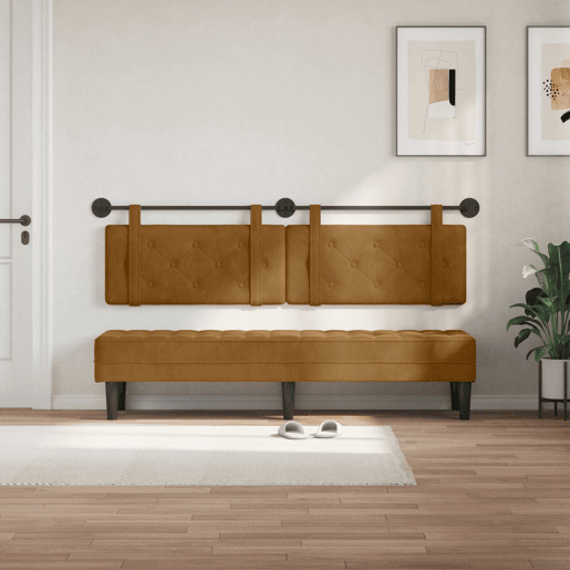Cabeceira de cama suspensa Castanho Veludo Cabeceira de cama suspensa Castanho Veludo