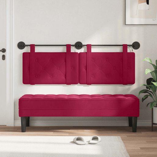Cabeceira de cama suspensa Com luz LED Vinho Vermelho Veludo