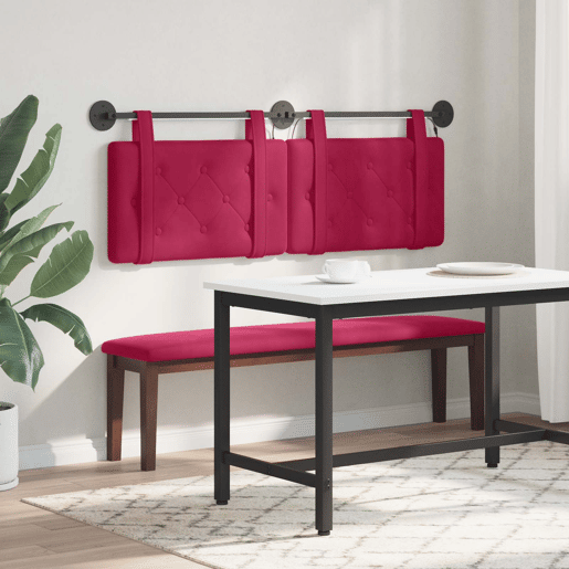 Cabeceira de cama suspensa Com luz LED Vinho Vermelho Veludo