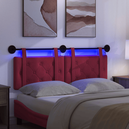 Cabeceira de cama suspensa Com luz LED Vinho Vermelho Veludo