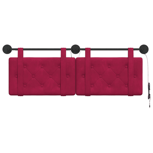 Cabeceira de cama suspensa Com luz LED Vinho Vermelho Veludo