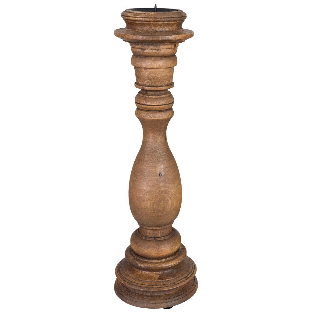 Candelabro de madera acabado artesanal marrón 14x14x45h cm
