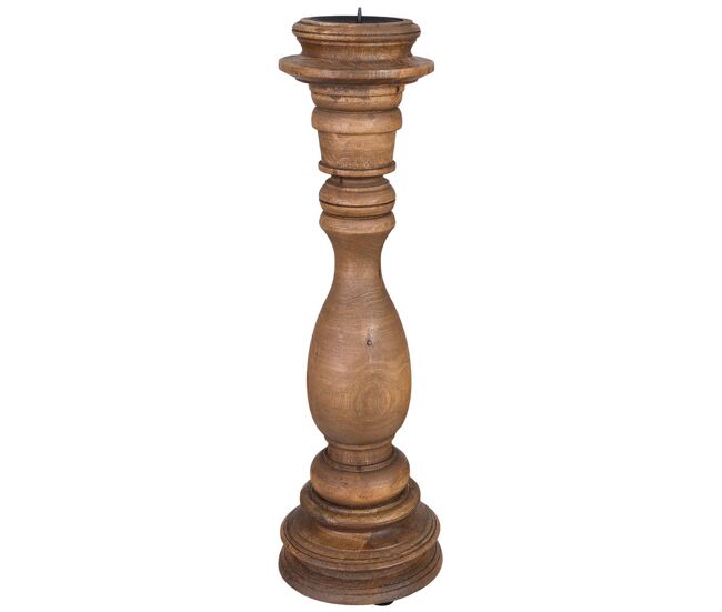 Candelabro de madera acabado artesanal marrón 14x14x45h cm