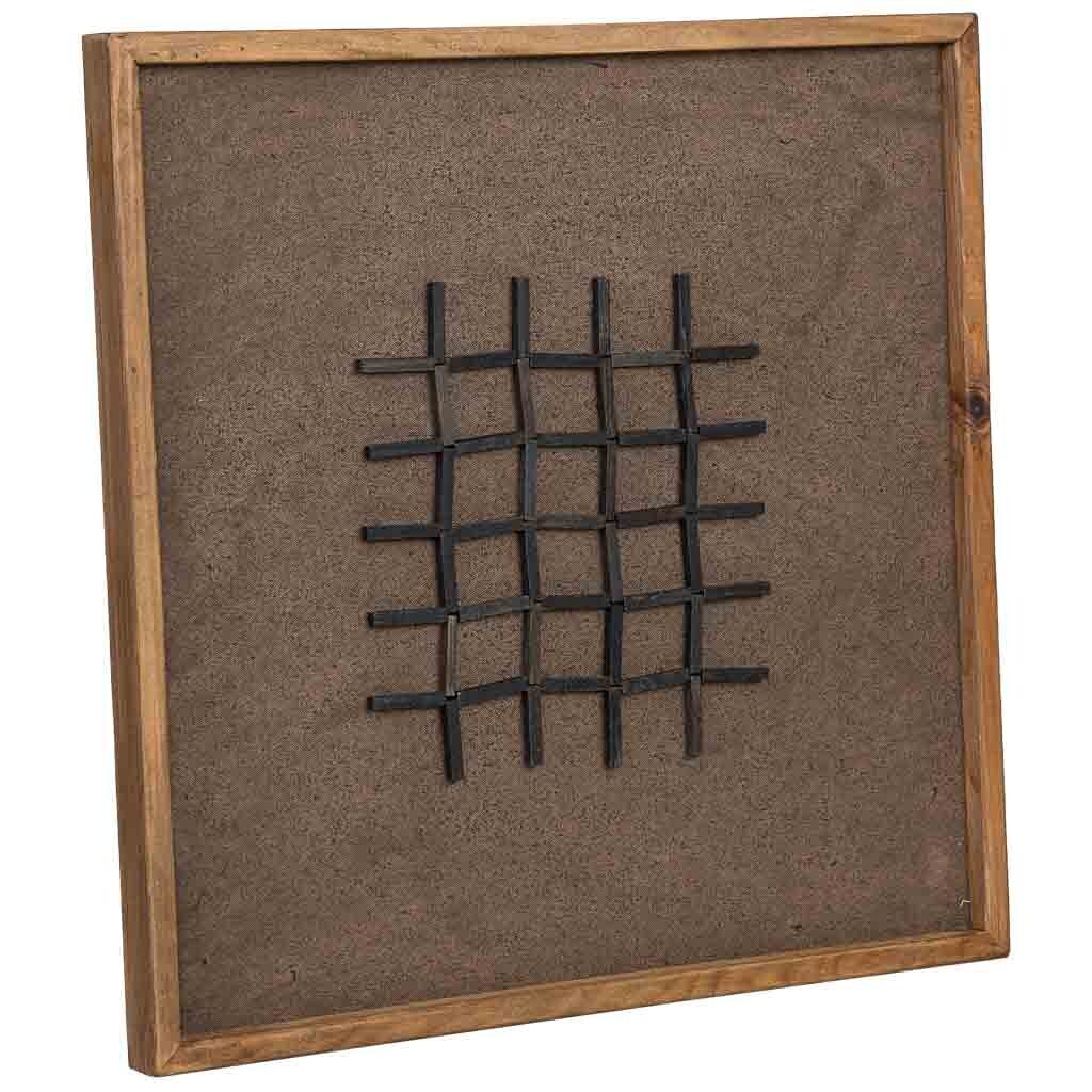 Cuadro artesanal de madera reciclada con relieve marrón y negro 62x4x62h cm
