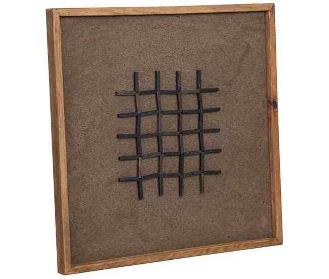 Cuadro artesanal de madera reciclada con relieve marrón y negro 62x4x62h cm