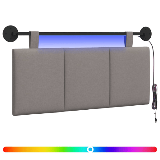 Cabeceira de cama suspensa Com luz LED Cinzento-acastanhado Tecido
