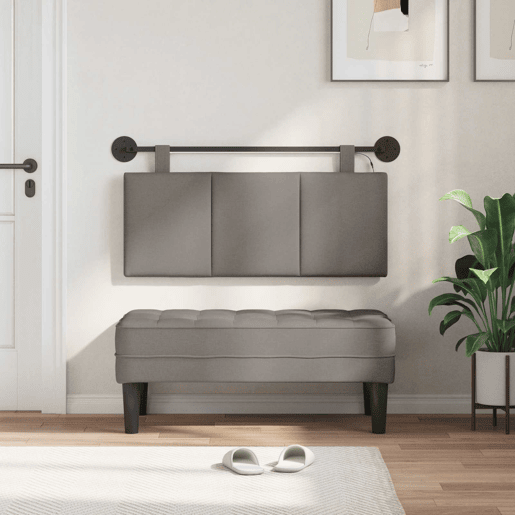 Cabeceira de cama suspensa Com luz LED Cinzento-acastanhado Tecido