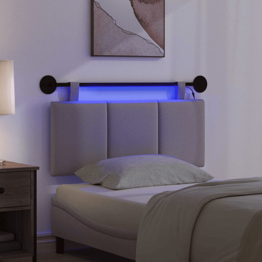 Cabeceira de cama suspensa Com luz LED Cinzento-acastanhado Tecido