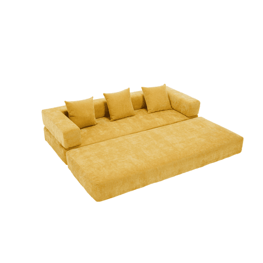Sofá modular de 2 lugares - chenille supermacio, combinável com bolsos laterais - amarelo mostarda