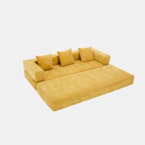 Sofá modular de 2 lugares - chenille supermacio, combinável com bolsos laterais - amarelo mostarda