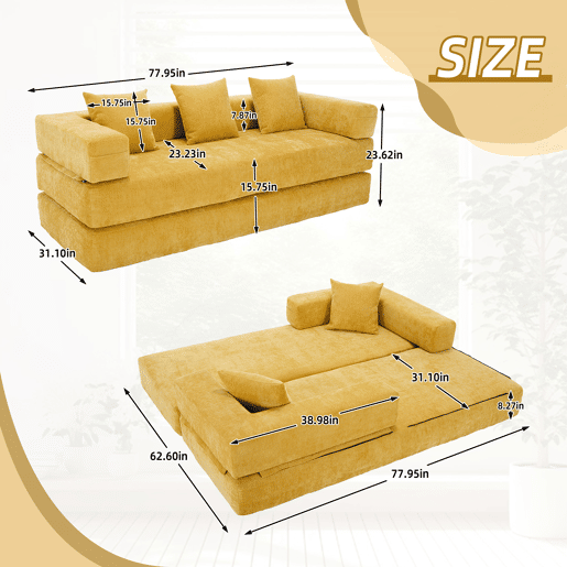 Sofá modular de 2 lugares - chenille supermacio, combinável com bolsos laterais - amarelo mostarda