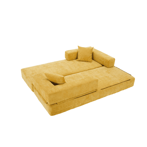 Sofá modular de 2 lugares - chenille supermacio, combinável com bolsos laterais - amarelo mostarda