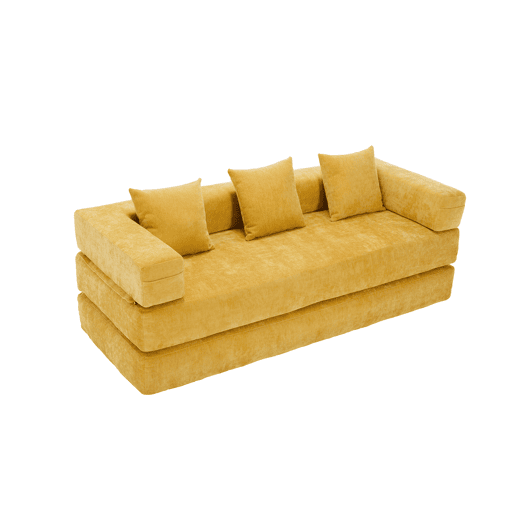Sofá modular de 2 lugares - chenille supermacio, combinável com bolsos laterais - amarelo mostarda