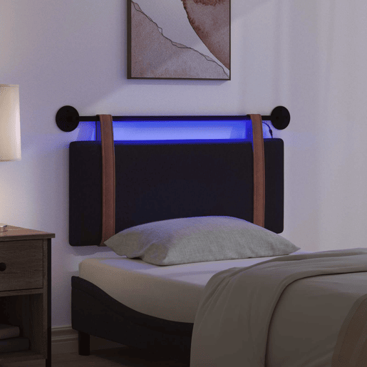 Cabeceira de cama suspensa Com luz LED Preto PU Antigo