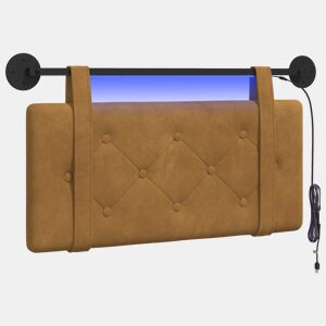 Cabeceira de cama suspensa Com luz LED Castanho Veludo