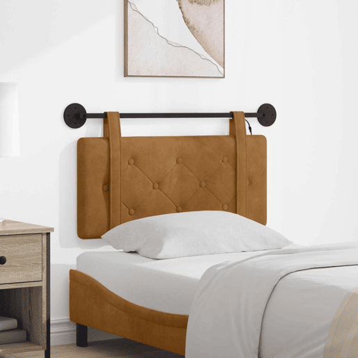 Cabeceira de cama suspensa Com luz LED Castanho Veludo