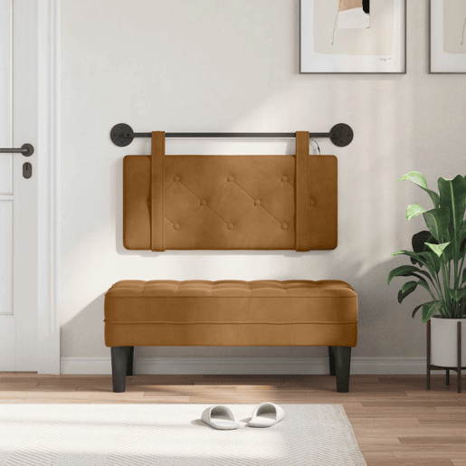 Cabeceira de cama suspensa Com luz LED Castanho Veludo