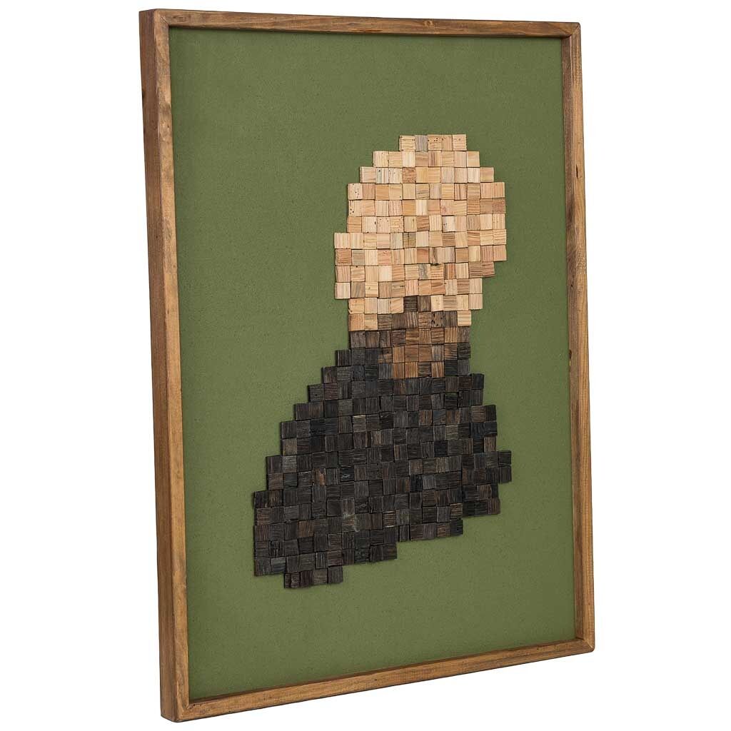 Cuadro artesanal de madera reciclada con relieve verde, beige y negro 62x4x82h cm