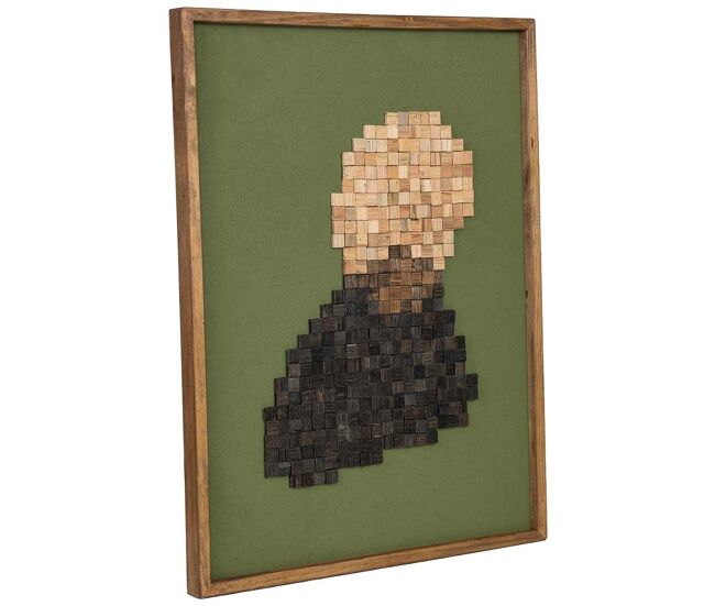 Cuadro artesanal de madera reciclada con relieve verde, beige y negro 62x4x82h cm