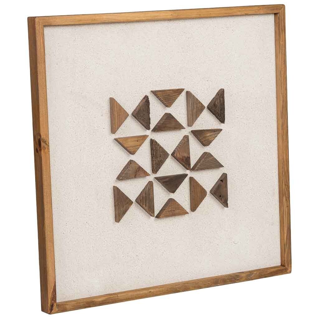 Cuadro artesanal de madera reciclada con relieve beige y blanco 62x4x62h cm