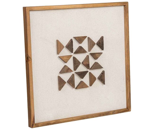 Cuadro artesanal de madera reciclada con relieve beige y blanco 62x4x62h cm