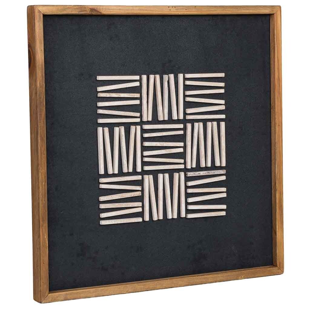 Cuadro artesanal de madera reciclada con relieve blanco y negro 62x4x62h cm