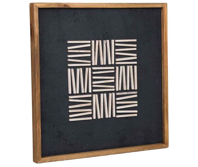 Cuadro artesanal de madera reciclada con relieve blanco y negro 62x4x62h cm