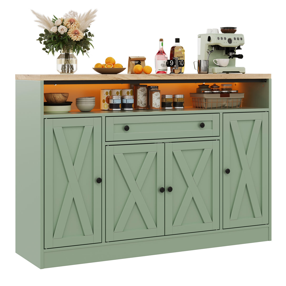 Isla de cocina mueble de cocina con 4 puertas y 1 cajón verde