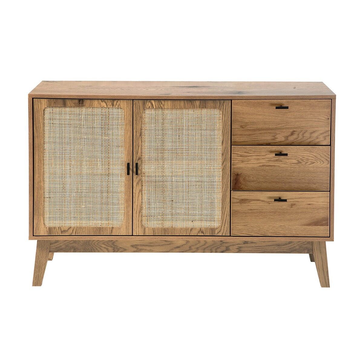 Aparador de 2 puertas y 3 cajones con fachadas de ratán l120 cm - alia