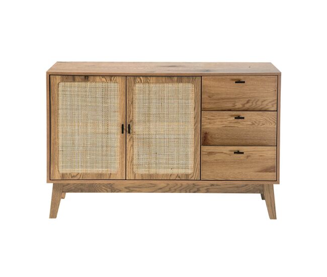 Aparador de 2 puertas y 3 cajones con fachadas de ratán l120 cm - alia