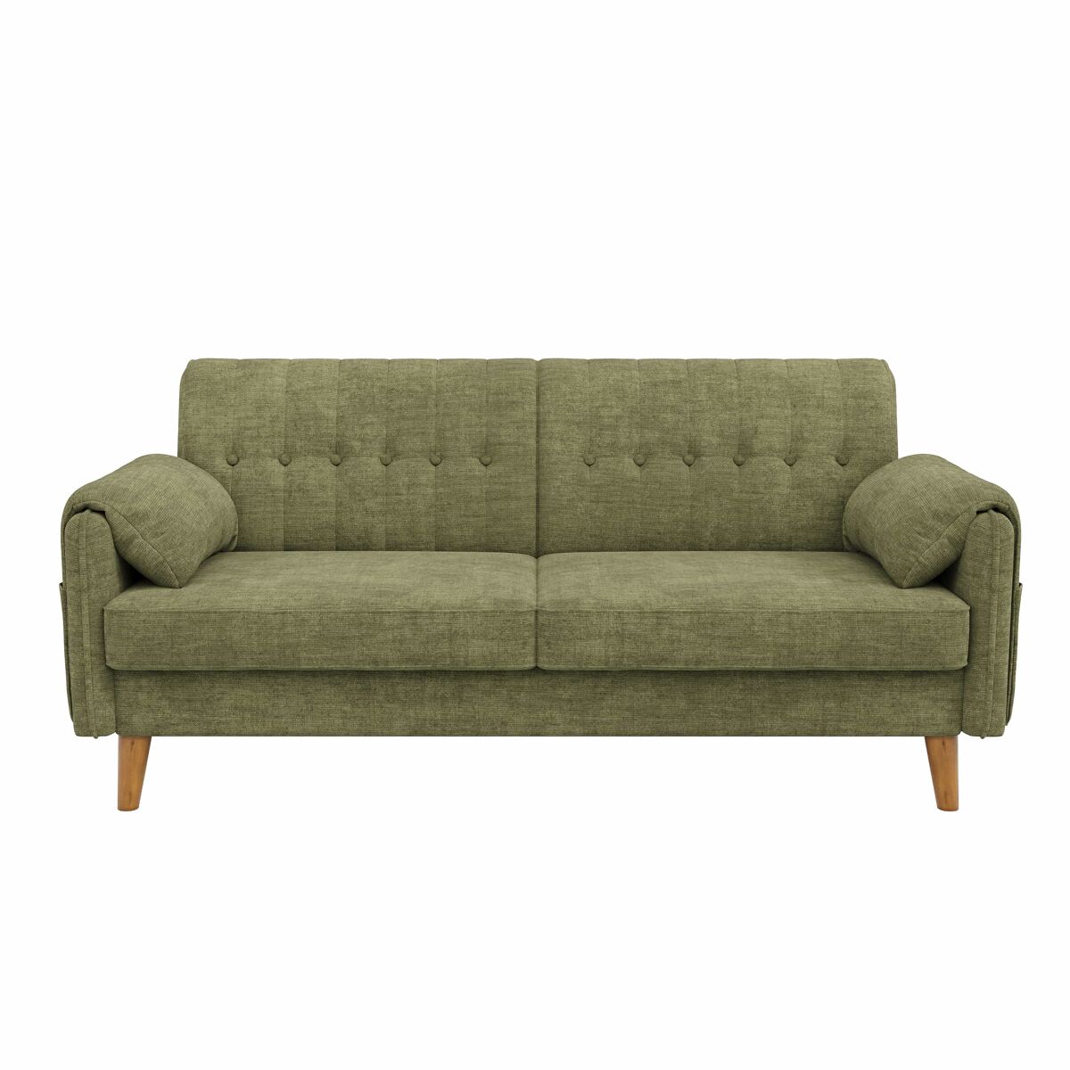sofa 2 plazas - chenilla cojines mullidos respaldo capitone bolsillos laterales y patas de madera maciza - verde