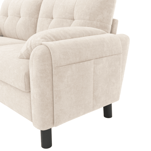 Sofá moderno de 2 lugares - sofá confortável em chenille com almofadas grossas - Bege