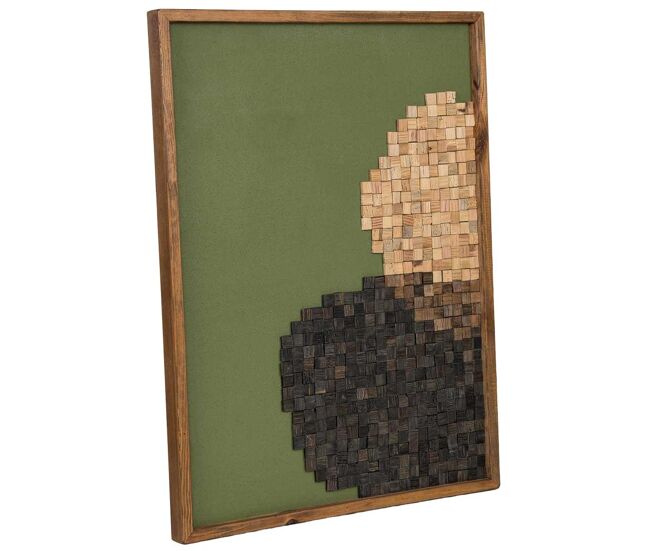 Cuadro artesanal de madera reciclada con relieve verde, beige y negro 62x4x82h cm
