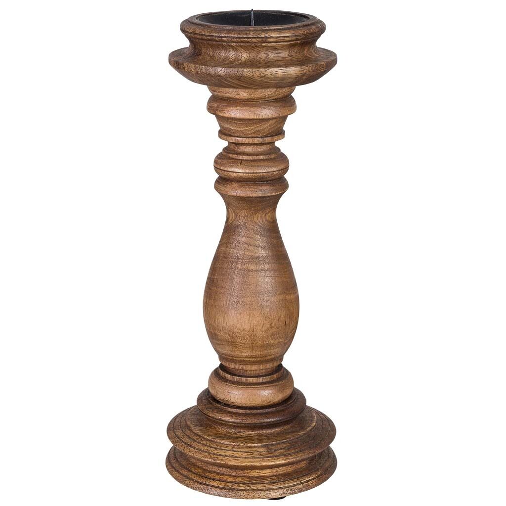 Candelabro de madera acabado artesanal marrón 12x12x30h cm