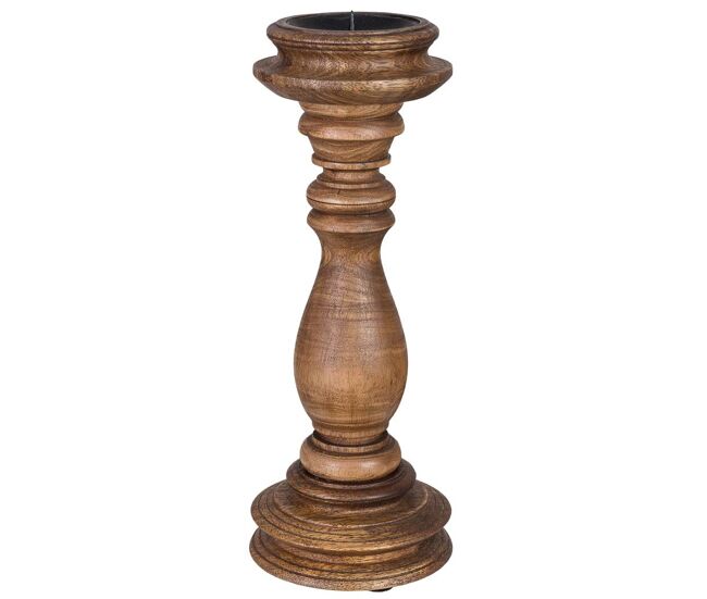 Candelabro de madera acabado artesanal marrón 12x12x30h cm
