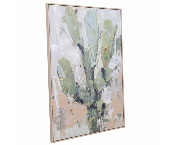 Cuadro pintado a mano con marco de madera verde claro 83x4x123h cm