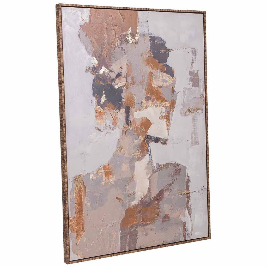 Cuadro pintado a mano con marco de madera naranja 83x4x123h cm