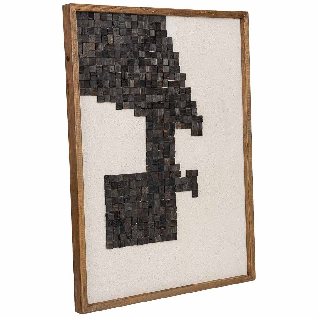Cuadro artesanal de madera reciclada con relieve beige y negro 62x4x82h cm