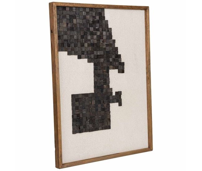 Cuadro artesanal de madera reciclada con relieve beige y negro 62x4x82h cm