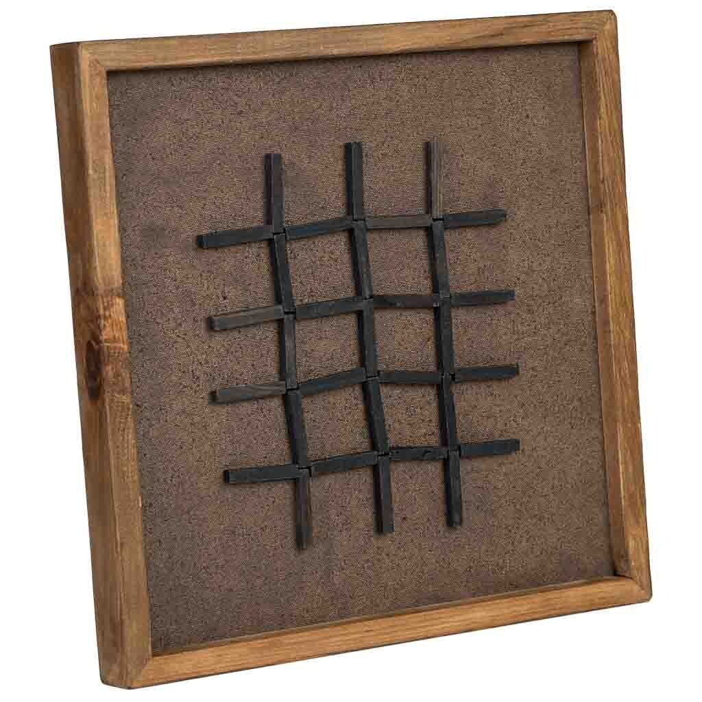 Cuadro artesanal de madera reciclada con relieve marrón y negro 40x4x40h cm