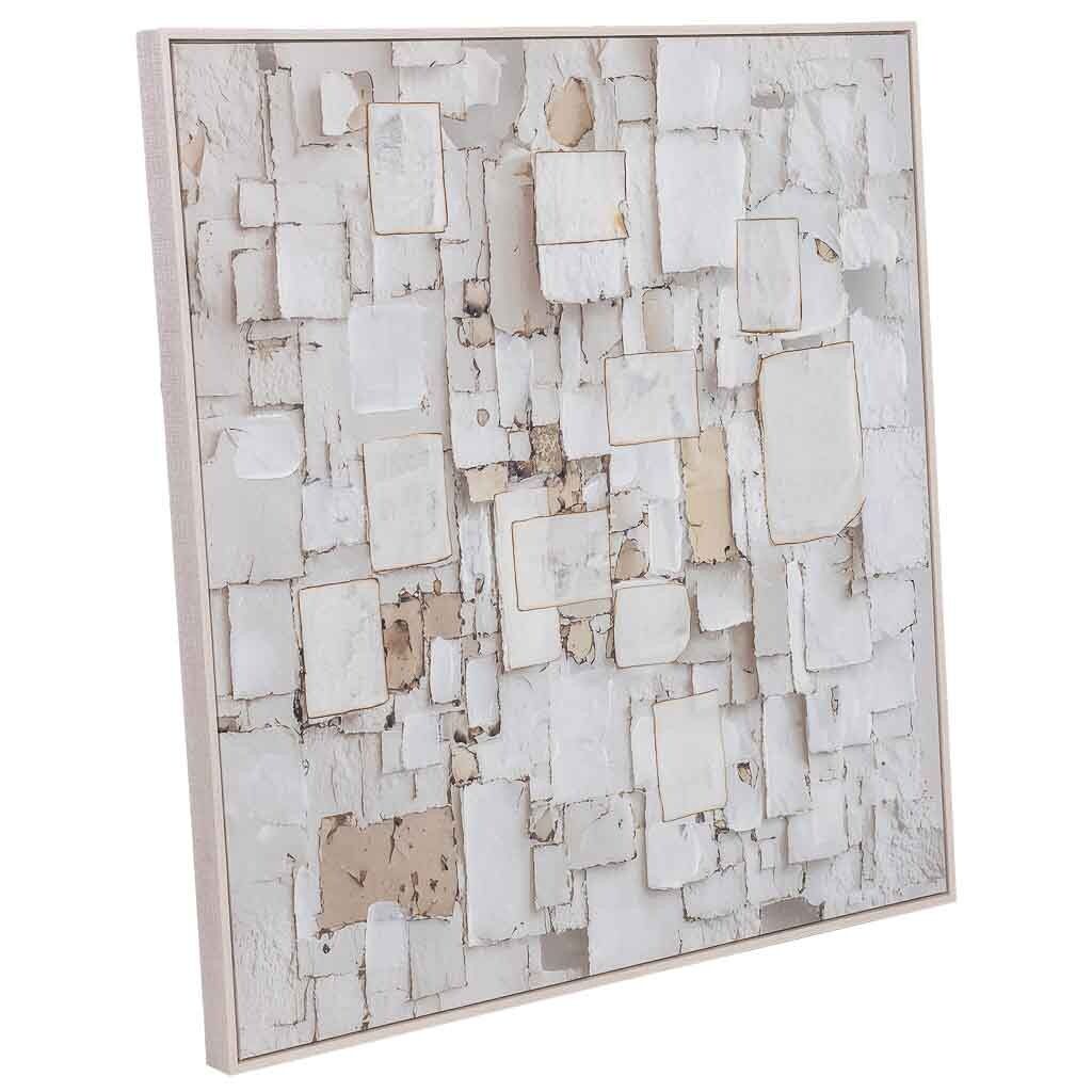 Cuadro pintado a mano con marco de madera blanco nieve 103x4x103h cm