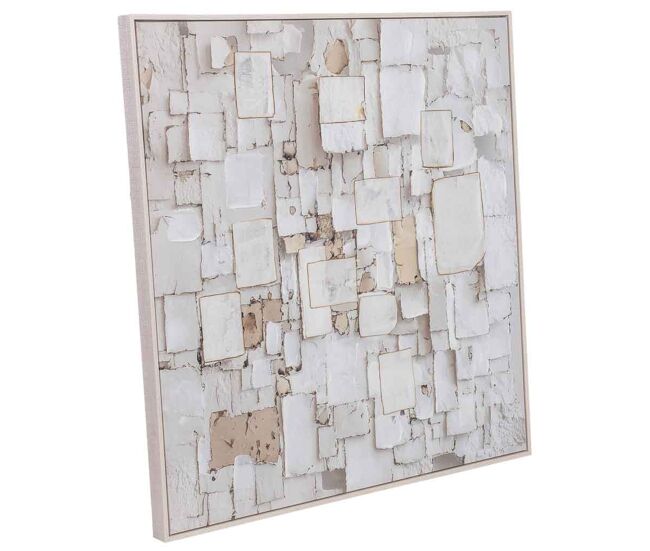 Cuadro pintado a mano con marco de madera blanco nieve 103x4x103h cm