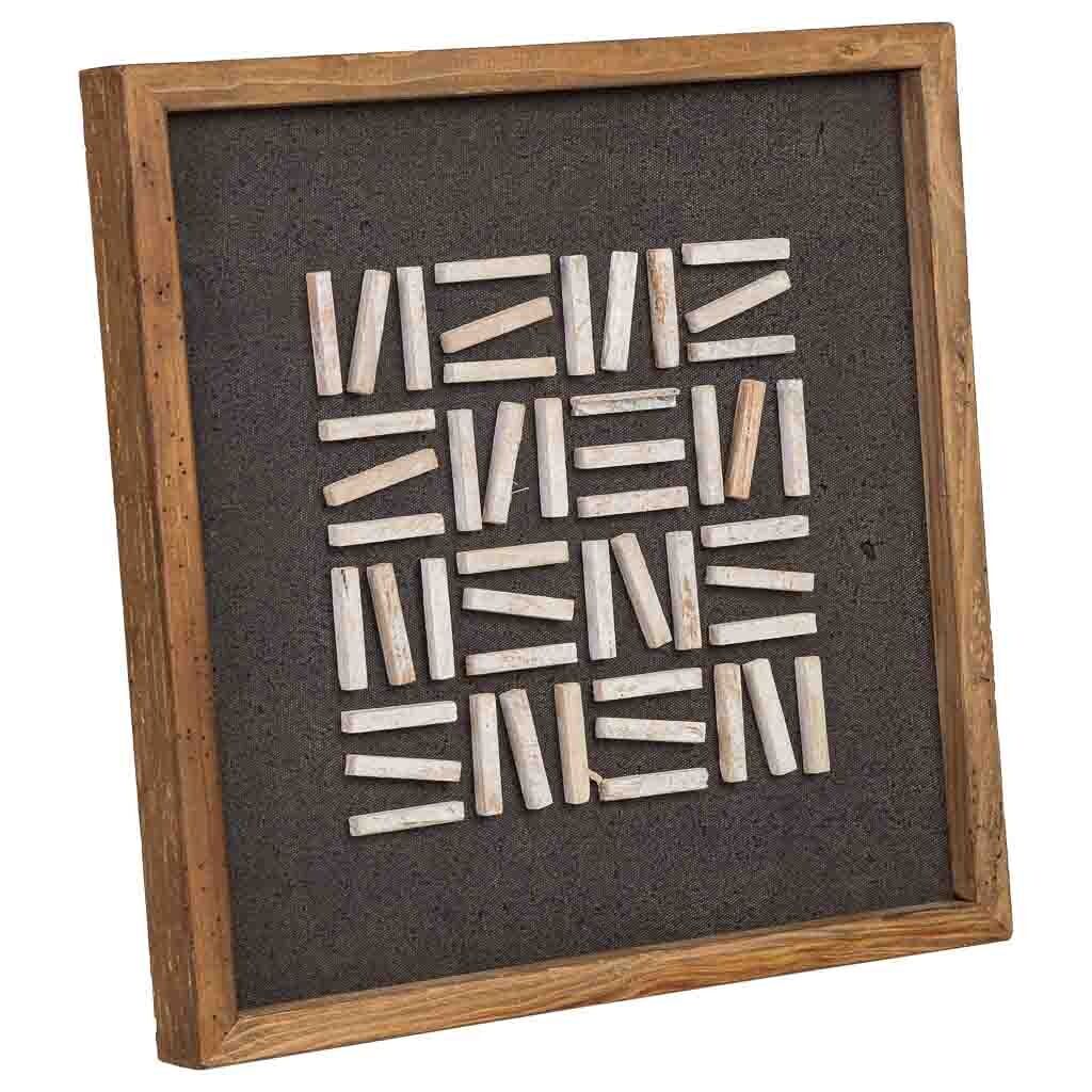 Cuadro artesanal de madera reciclada con relieve blanco y negro 40x4x40h cm