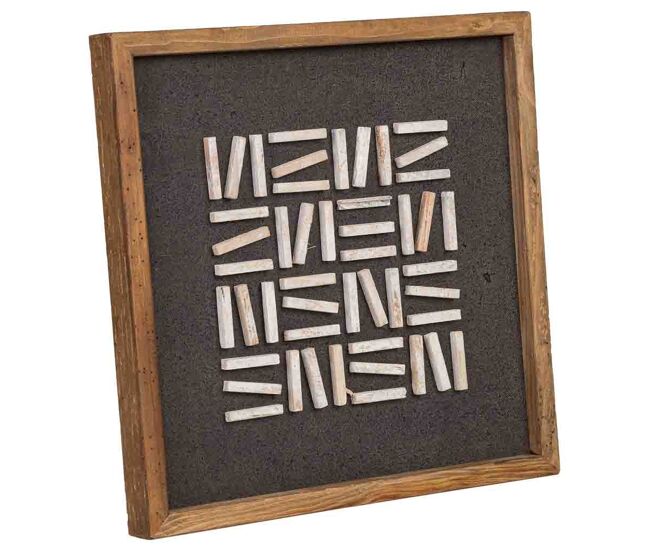 Cuadro artesanal de madera reciclada con relieve blanco y negro 40x4x40h cm