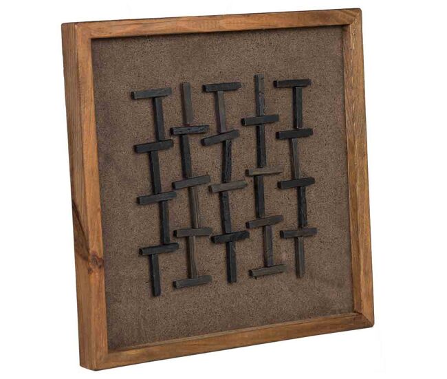 Cuadro artesanal de madera reciclada con relieve marrón y negro 40x4x40h cm