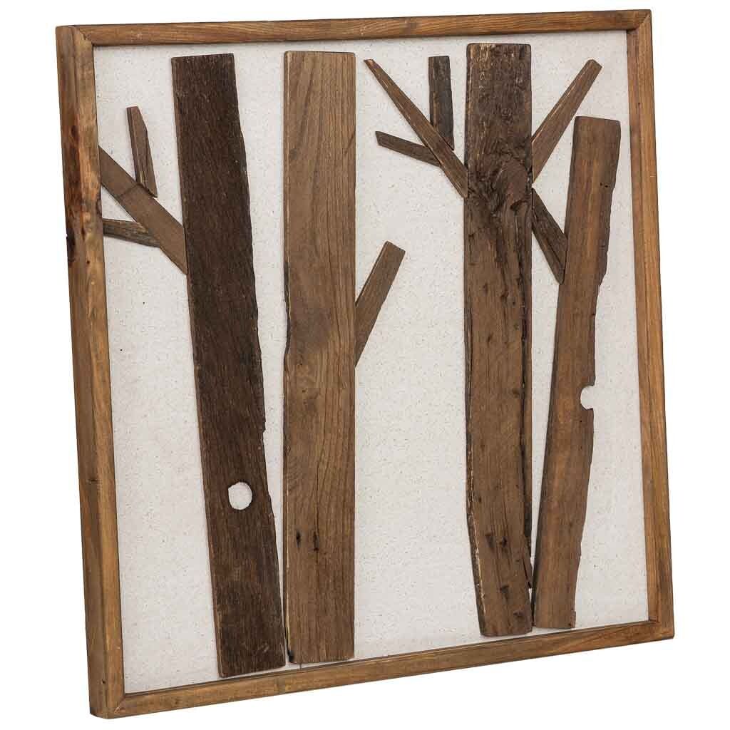 Cuadro artesanal de madera reciclada con relieve marrón y blanco 62x4x62h cm