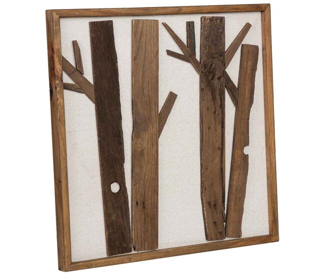 Cuadro artesanal de madera reciclada con relieve marrón y blanco 62x4x62h cm